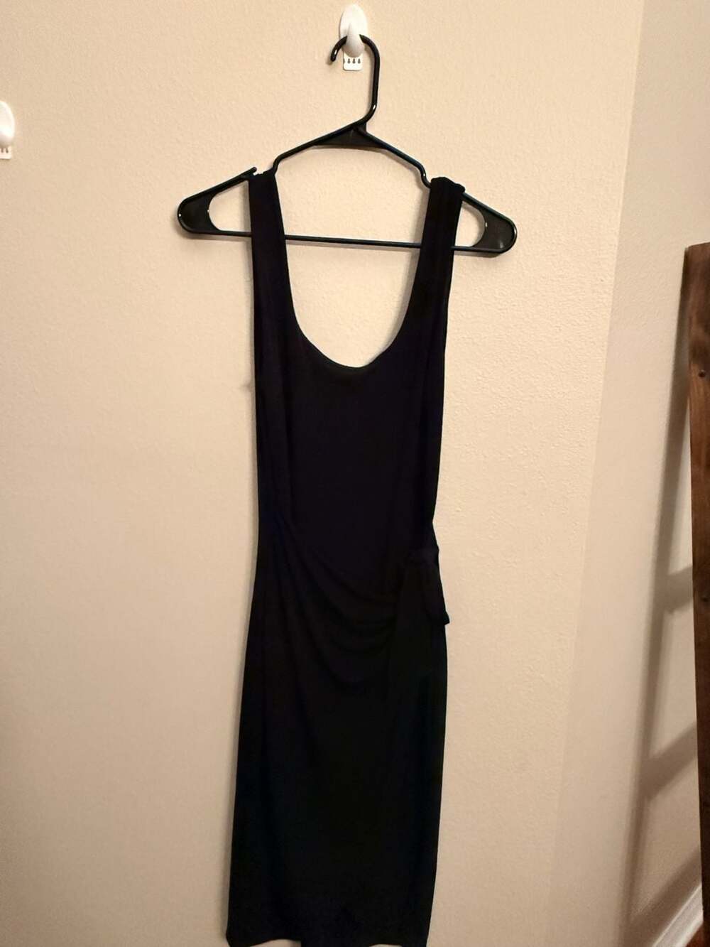 Express Black Sleeveless Scoop Neck Faux Wrap Draped Sheath Dress